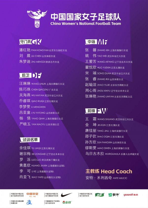 中国女足新一期名单：王霜、李梦雯、张琳艳、吴海燕、唐好意思人在列